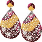 Yellow Pink Evil Eye Wooden Earrings