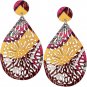 Yellow Pink Evil Eye Wooden Earrings