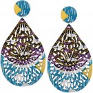 Blue Purple Evil Eye Wooden Earrings