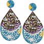 Blue Purple Evil Eye Wooden Earrings