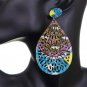 Blue Purple Evil Eye Wooden Earrings