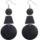 Black Triple Geometric Wooden Drop Earrings