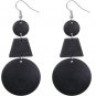 Black Triple Geometric Wooden Drop Earrings