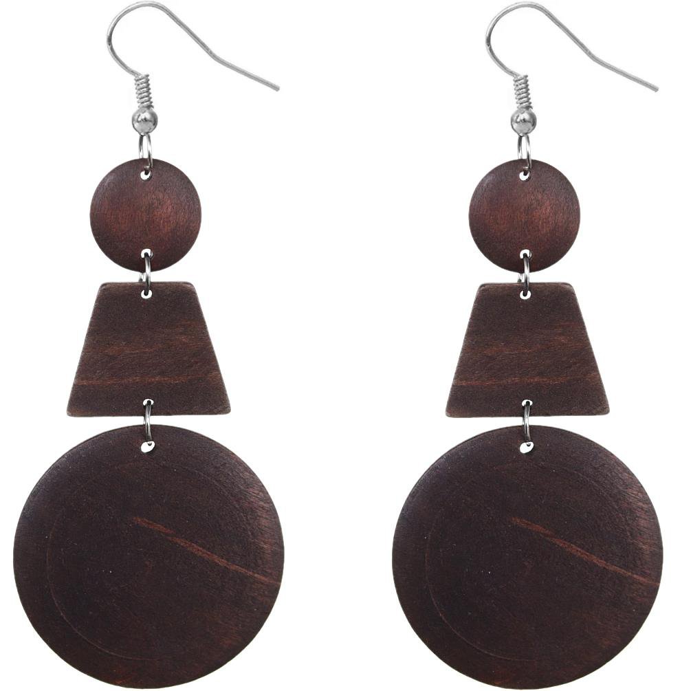 Dark Brown Triple Geometric Wooden Earrings
