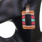 Pink Multicolor Tribal Pattern Rectangle Wooden Earrings