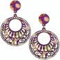 Purple Wooden Floral Design Drop Earrings