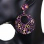 Purple Wooden Floral Design Drop Earrings