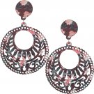 Brown Wooden Floral Design Drop Earrings