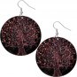 Black Pink Tree of Life Wooden Earrings