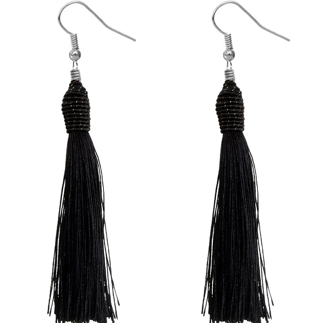 Black Long Wrap Tassel Earrings