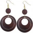 Dark Brown Wooden Gemstone Drop Hoop Earrings