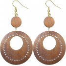 Brown Wooden Gemstone Drop Hoop Earrings