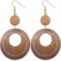 Brown Wooden Gemstone Drop Hoop Earrings