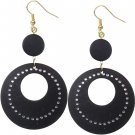 Black Wooden Gemstone Drop Hoop Earrings