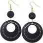 Black Wooden Gemstone Drop Hoop Earrings