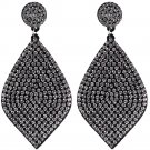 Black Silver Felt Pave Diamond Shaped Rhinestone Earrings