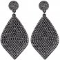 Black Silver Felt Pave Diamond Shaped Rhinestone Earrings