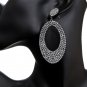 Black Silver Felt Pave Oval Rhinestone Earrings