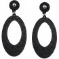 Black Silver Felt Pave Oval Rhinestone Earrings