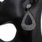 Black Silver Felt Pave Teardrop Rhinestone Earrings