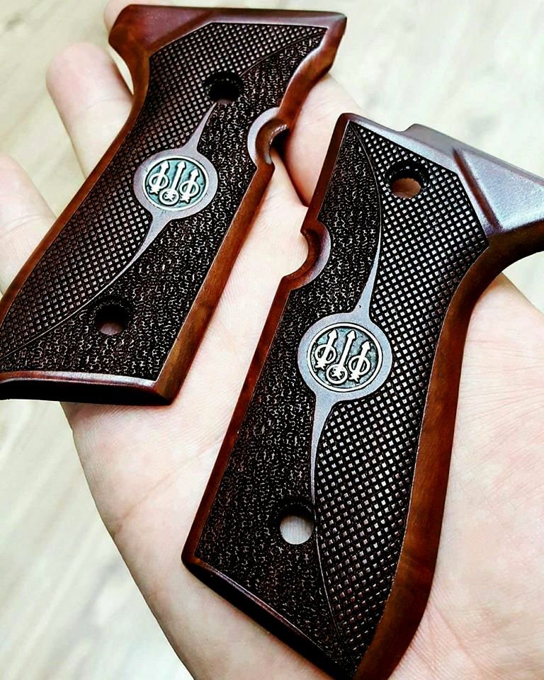 Beretta Cougar Grips Made From Rosewood And Beretta Silver Trident