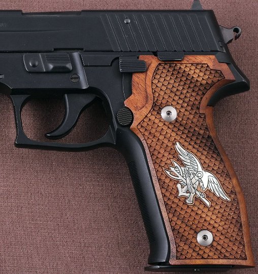 Sig Sauer P226 Grips Made Of Walnut Wood With Custom Logo Made Of Silver