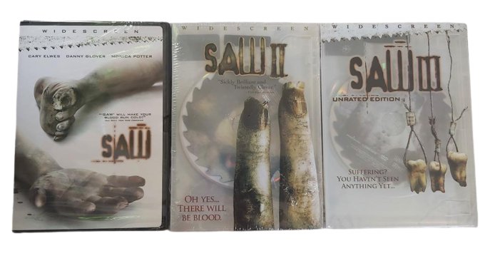 Saw, Saw II, Saw III (Unrated Ed Uncut Ver)  Widescreen DVD Set -Tobin Bell, Shawnee Smith -Sealed!