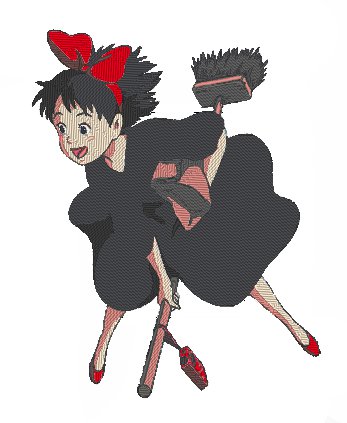 Anime Embroidery Pattern Kiki Delivery Broom Ride