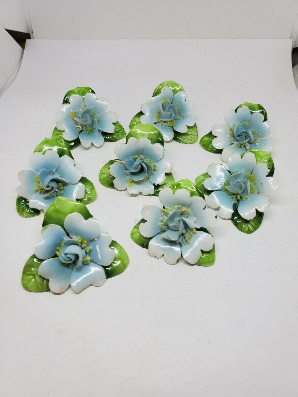 Vintage 8pc Capodimonte Blue Porcelain Flower Figurines