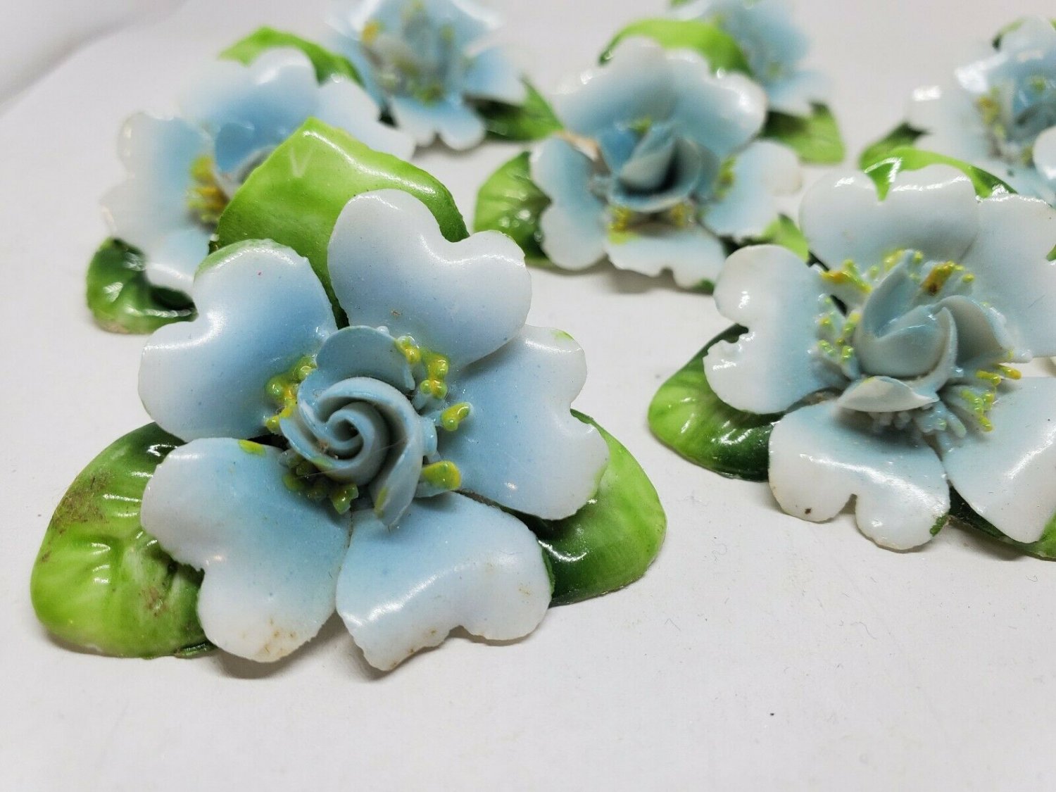 Vintage 8pc Capodimonte Blue Porcelain Flower Figurines