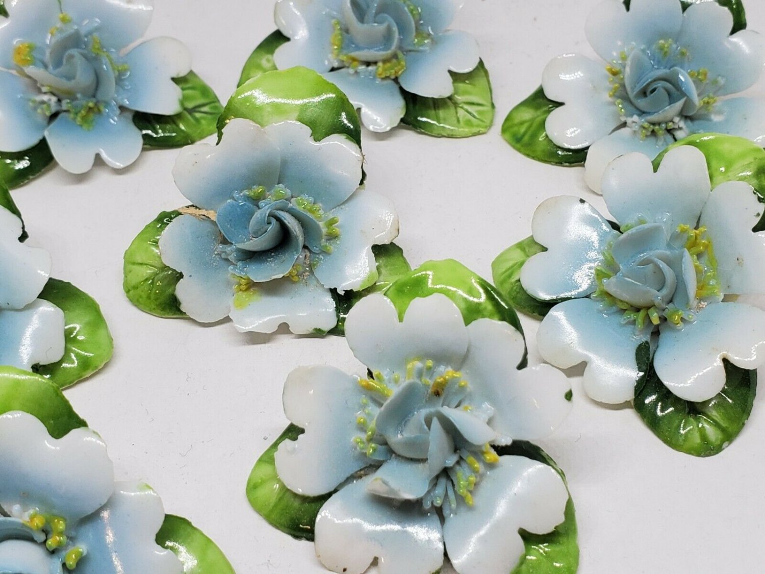 Vintage 8pc Capodimonte Blue Porcelain Flower Figurines