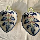Vintage Italian Pair Of Blue Hand Painted Porcelain Leaf Plates