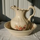 Antique 1887 Ironstone Floral Pitcher And Wash Basin