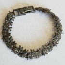 Vintage Sterling Silver Elephant Marcasite Bracelet