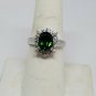 Sterling Silver Emerald and White Topaz Halo Ring BBJ Size 7
