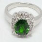 Sterling Silver Emerald and White Topaz Halo Ring BBJ Size 7