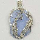 35mm x 21mm Blue Lace Agate Sterling Silver Wire Wrapped Pendant