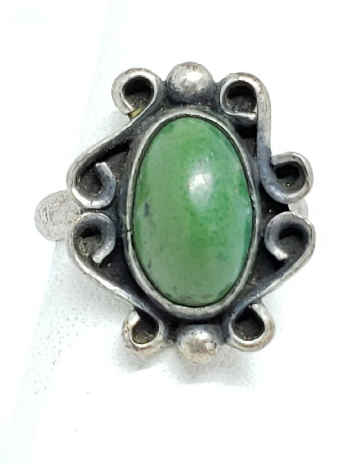 Vintage Navajo Sterling Silver Jade Floral Ring Size 4