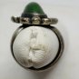 Vintage Navajo Sterling Silver Jade Floral Ring Size 4