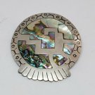Vintage Taxco Mexico Sterling Silver Abalone Star Stamped Inlay Brooch Pendant