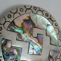 Vintage Taxco Mexico Sterling Silver Abalone Star Stamped Inlay Brooch Pendant