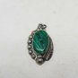 Vintage Mexico Sterling Silver Malachite Beaded Feather Pendant