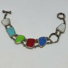 Sterling Silver Multistone Link Freeform Cabochon Bracelet *missing stone*
