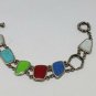 Sterling Silver Multistone Link Freeform Cabochon Bracelet *missing stone*