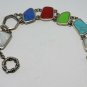 Sterling Silver Multistone Link Freeform Cabochon Bracelet *missing stone*