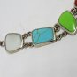 Sterling Silver Multistone Link Freeform Cabochon Bracelet *missing stone*