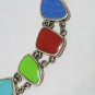 Sterling Silver Multistone Link Freeform Cabochon Bracelet *missing stone*