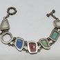 Sterling Silver Multistone Link Freeform Cabochon Bracelet *missing stone*
