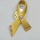 Vintage Avon Gold Tone Pink Stone Awareness Ribbon Pin