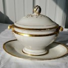 Vintage Porcelain Gold Plated Leaf Design Gravy Boat Signed W/ Cursive D